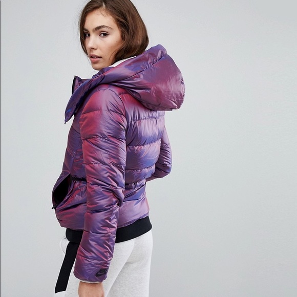 New! NIKE Sportswear Down Filled Puffer Jacket Metallic Purple Hip Size Large - Picture 4 of 13